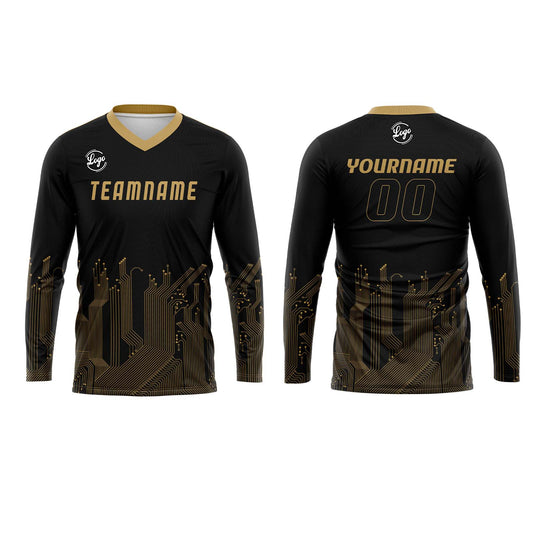 Kundenspezifisches Schwarz Gold Basketball Fußball Schießen langes T-Shirt für Erwachsene und Kinder