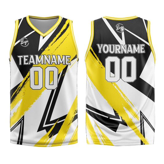 Benutzerdefinierter Schwarz Gelb Basketball Jersey Uniform Anzug gedruckt Ihr Logo Name Nummer