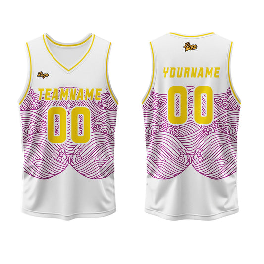 Benutzerdefinierter Lila Gelb Basketball Jersey Uniform Anzug gedruckt Ihr Logo Name Nummer