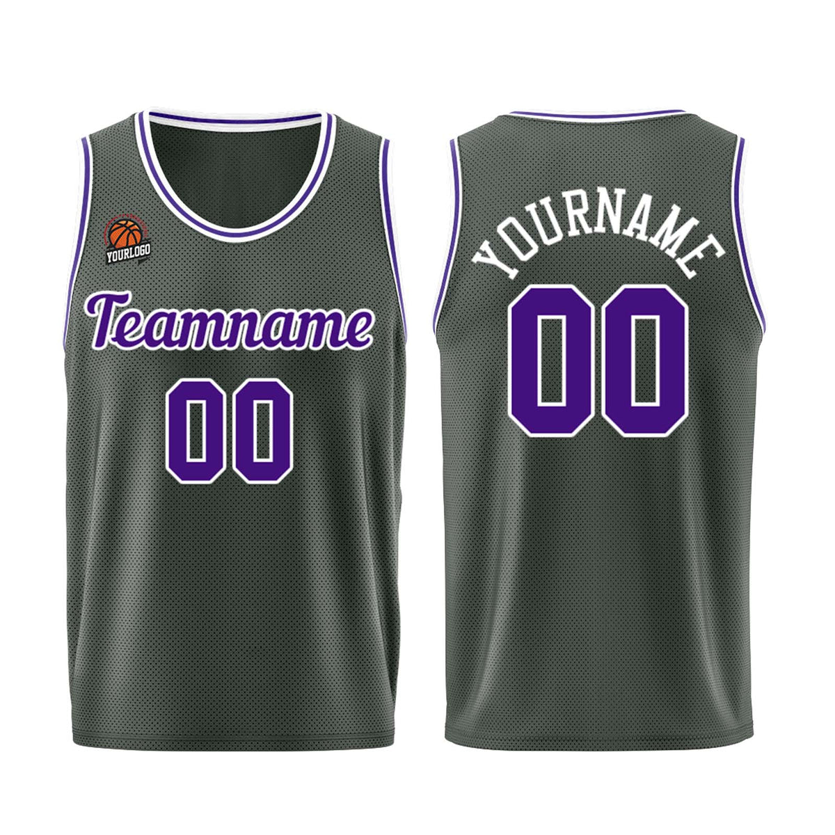 Individuelle Dunkelgrau-Lila Basketball Jersey Shorts für Männer und Frauen Gestickter und gedruckter Name, Nummer und Logo
