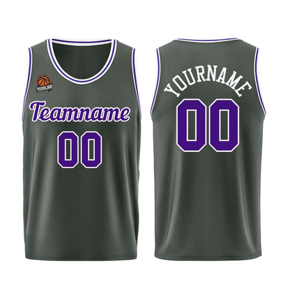 Individuelle Dunkelgrau-Lila Basketball Jersey Shorts für Männer und Frauen Gestickter und gedruckter Name, Nummer und Logo