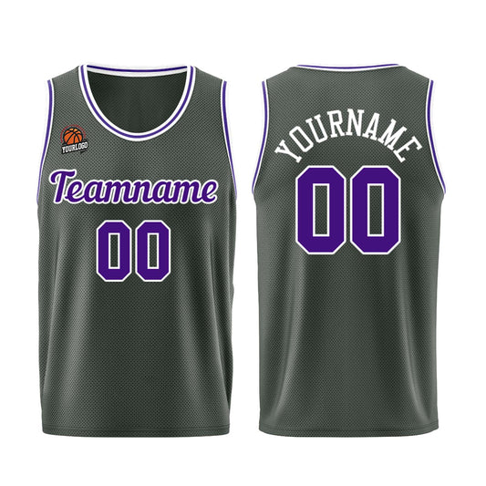 Individuelle Dunkelgrau-Lila Basketball Jersey Shorts für Männer und Frauen Gestickter und gedruckter Name, Nummer und Logo
