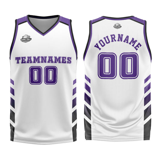 Benutzerdefinierter Weiß Lila Basketball Jersey Uniform Anzug gedruckt Ihr Logo Name Nummer