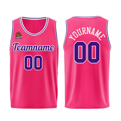 Individuelle Rosa-Lila Basketball Jersey Shorts für Männer und Frauen Gestickter und gedruckter Name, Nummer und Logo