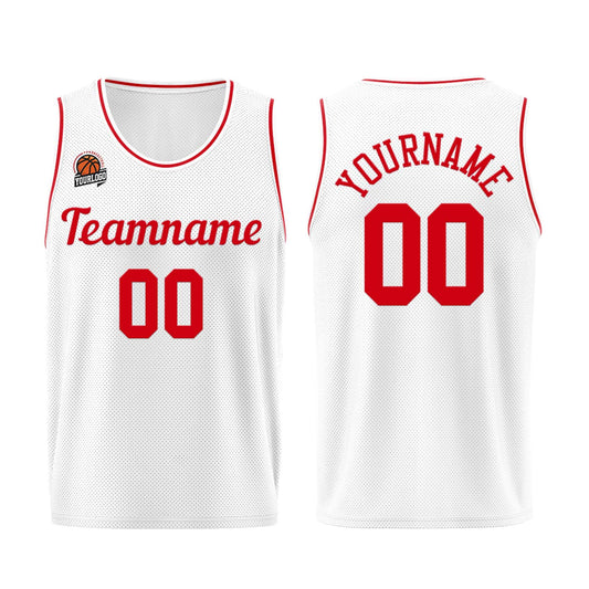 Individuelle Weiß-Rot Basketball Jersey Shorts für Männer und Frauen Gestickter und gedruckter Name, Nummer und Logo