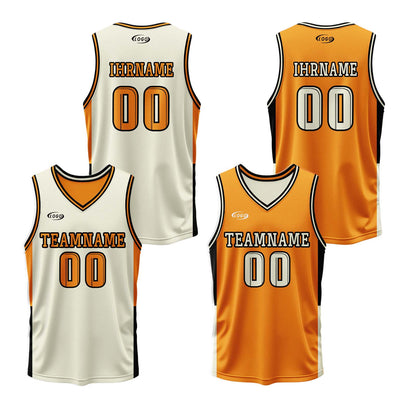 Benutzerdefinierte Creme Orange Reversible Basketball Jersey Personalisierte Drucken Name Nummer Logo