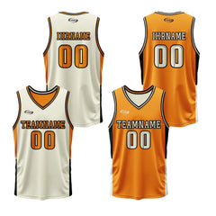 Benutzerdefinierte Creme Orange Reversible Basketball Jersey Personalisierte Drucken Name Nummer Logo