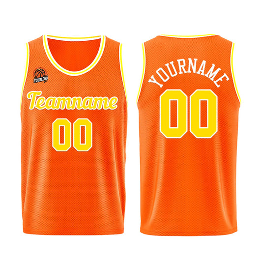 Individuelle Orange-Gelb Basketball Jersey Shorts für Männer und Frauen Gestickter und gedruckter Name, Nummer und Logo