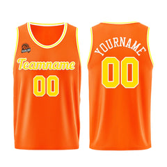 Individuelle Orange-Gelb Basketball Jersey Shorts für Männer und Frauen Gestickter und gedruckter Name, Nummer und Logo
