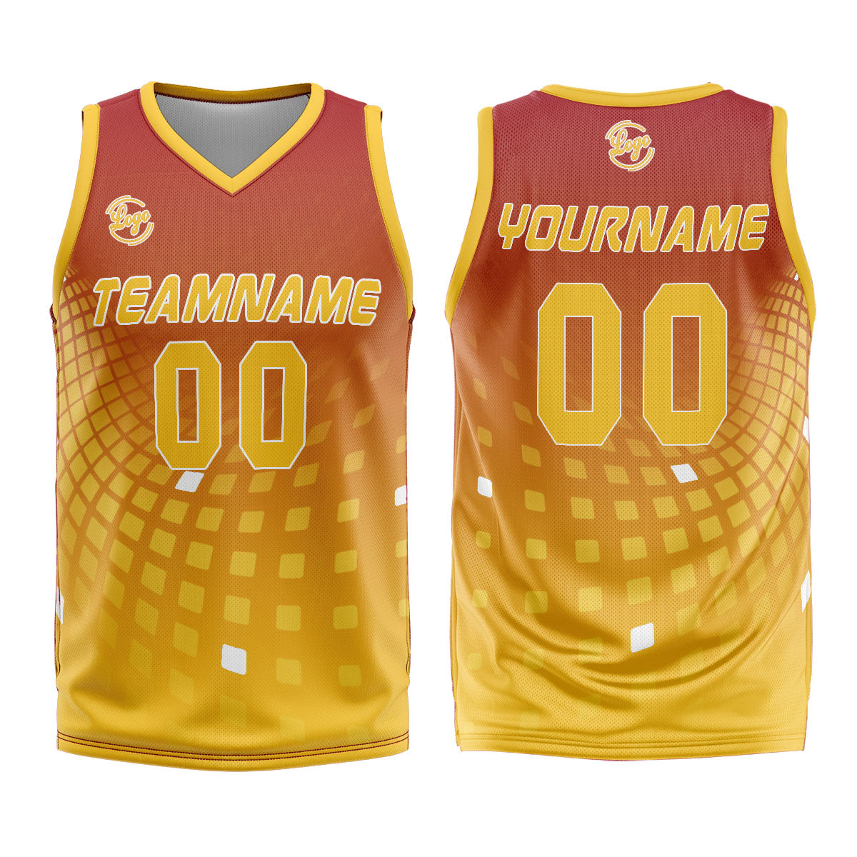 Benutzerdefinierter Rot Gelb Basketball Jersey Uniform Anzug gedruckt Ihr Logo Name Nummer