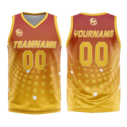Benutzerdefinierter Rot Gelb Basketball Jersey Uniform Anzug gedruckt Ihr Logo Name Nummer