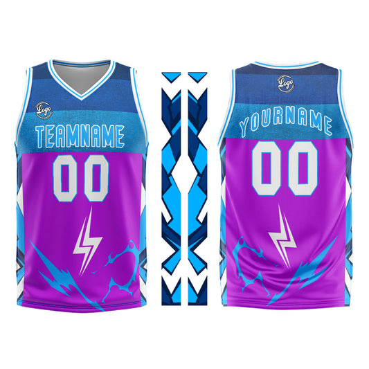 Benutzerdefinierter Lila Blau Basketball Jersey Uniform Anzug gedruckt Ihr Logo Name Nummer