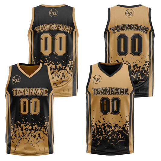 Benutzerdefinierte Braun Schwarz Reversible Basketball Jersey Personalisierte Drucken Name Nummer Logo