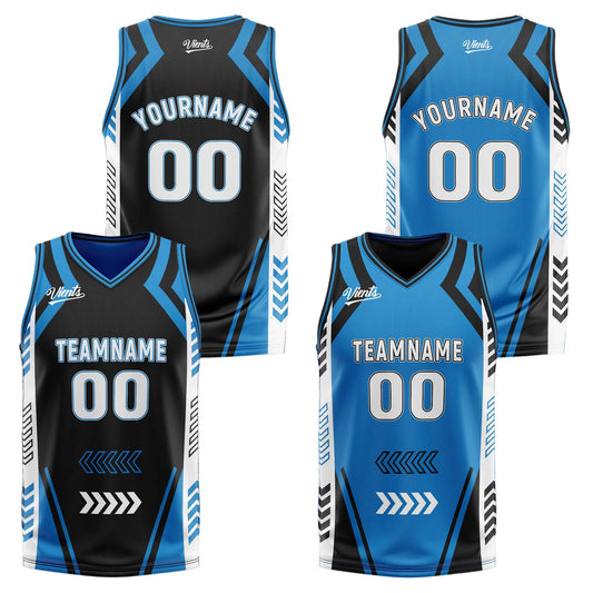 Benutzerdefinierte Schwarz Blau Reversible Basketball Jersey Personalisierte Drucken Name Nummer Logo