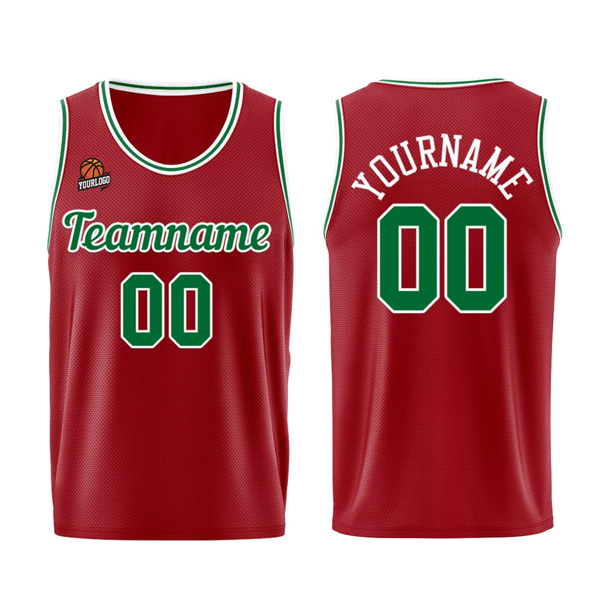 Individuelle Burgund Grün Basketball Jersey Shorts für Männer und Frauen Gestickter und gedruckter Name, Nummer und Logo