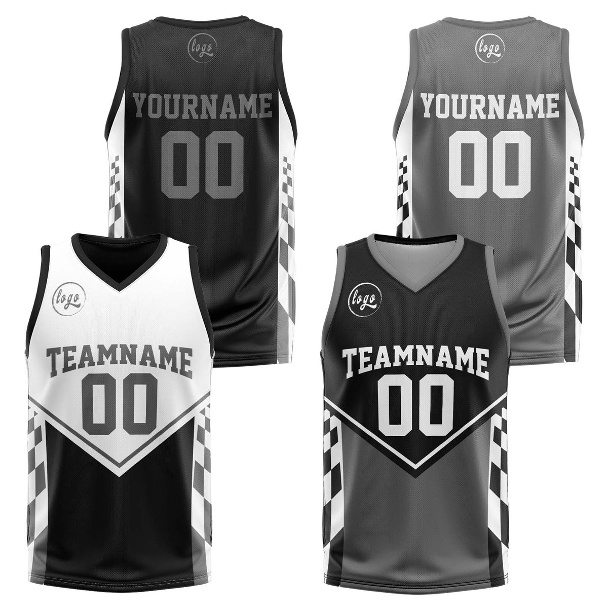 Benutzerdefinierte Schwarz Grau Reversible Basketball Jersey Personalisierte Print Name Nummer Logo