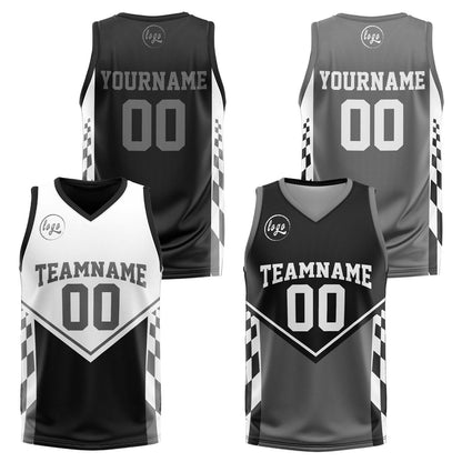 Benutzerdefinierte Schwarz Grau Reversible Basketball Jersey Personalisierte Print Name Nummer Logo