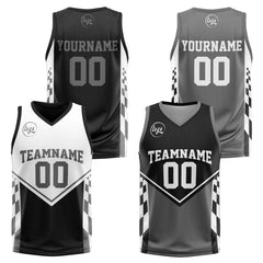 Benutzerdefinierte Schwarz Grau Reversible Basketball Jersey Personalisierte Print Name Nummer Logo