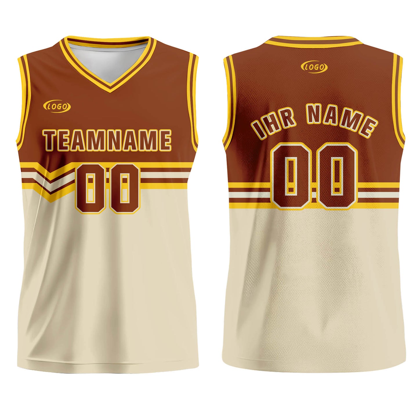 Benutzerdefinierter Braun Beige Gelb Basketball Jersey Uniform Anzug gedruckt Ihr Logo Name Nummer
