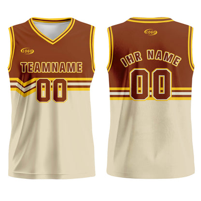 Benutzerdefinierter Braun Beige Gelb Basketball Jersey Uniform Anzug gedruckt Ihr Logo Name Nummer