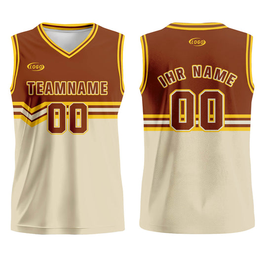 Benutzerdefinierter Braun Beige Gelb Basketball Jersey Uniform Anzug gedruckt Ihr Logo Name Nummer