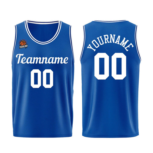 Individuelle Königlich-Weiß Basketball Jersey Shorts für Männer und Frauen Gestickter und gedruckter Name, Nummer und Logo