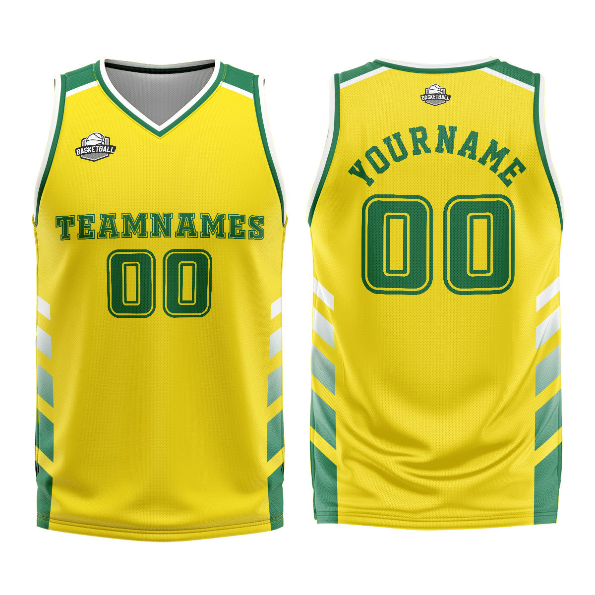Benutzerdefinierter Gelb Grün Basketball Jersey Uniform Anzug gedruckt Ihr Logo Name Nummer