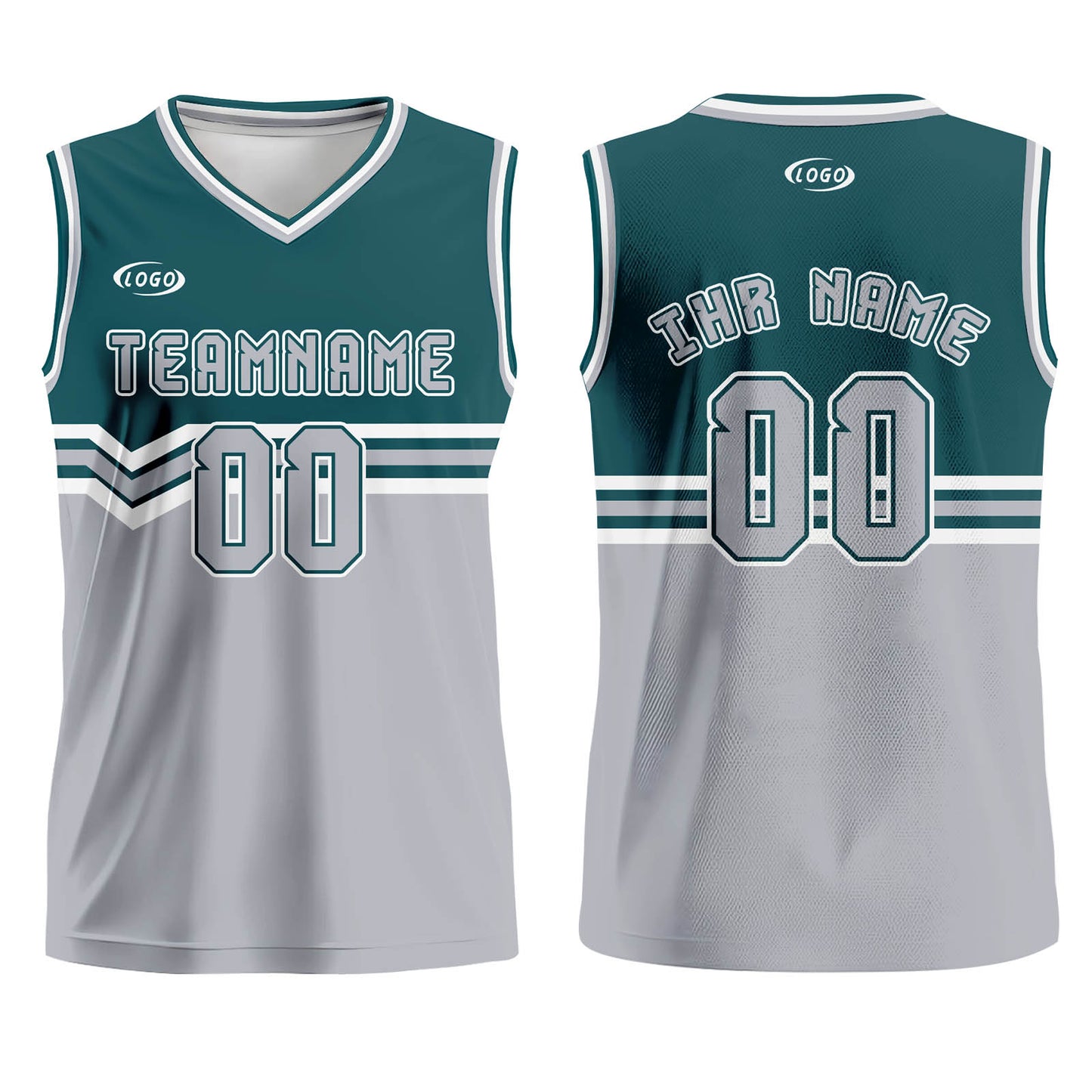 Benutzerdefinierter Grün Grau Weiß Basketball Jersey Uniform Anzug gedruckt Ihr Logo Name Nummer