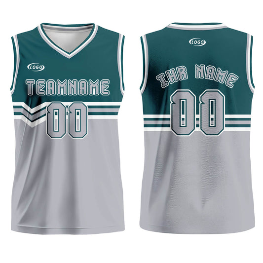 Benutzerdefinierter Grün Grau Weiß Basketball Jersey Uniform Anzug gedruckt Ihr Logo Name Nummer
