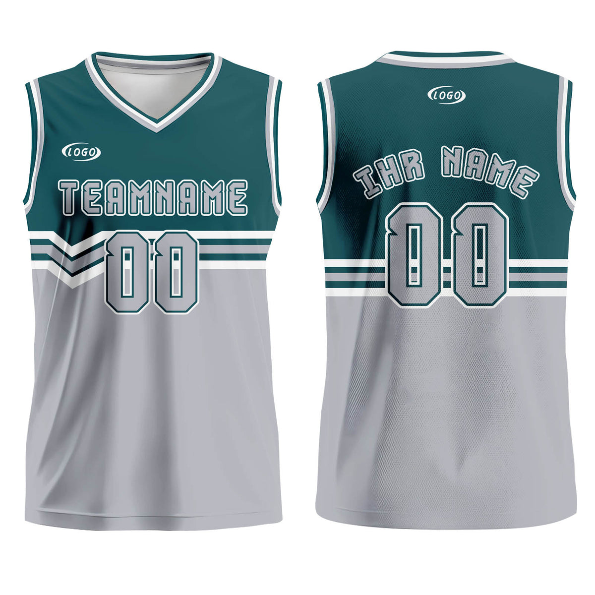 Benutzerdefinierter Grün Grau Weiß Basketball Jersey Uniform Anzug gedruckt Ihr Logo Name Nummer