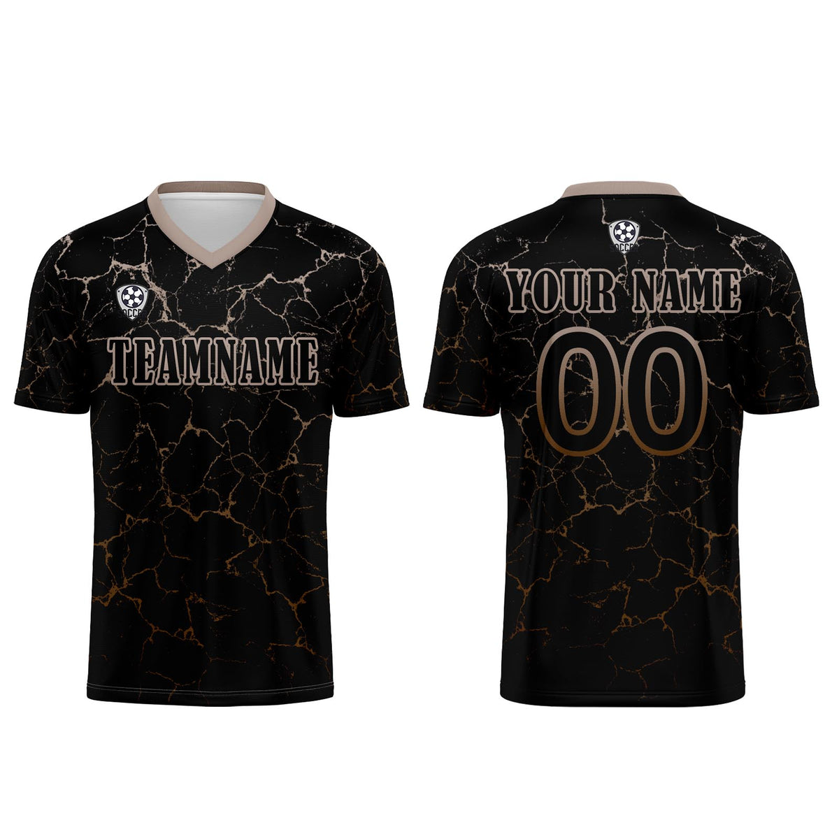 Benutzerdefinierte Schwarz Hellbraun Trikots für Männer Frauen Personalisierte Fußball Uniformen für Erwachsene und Kind