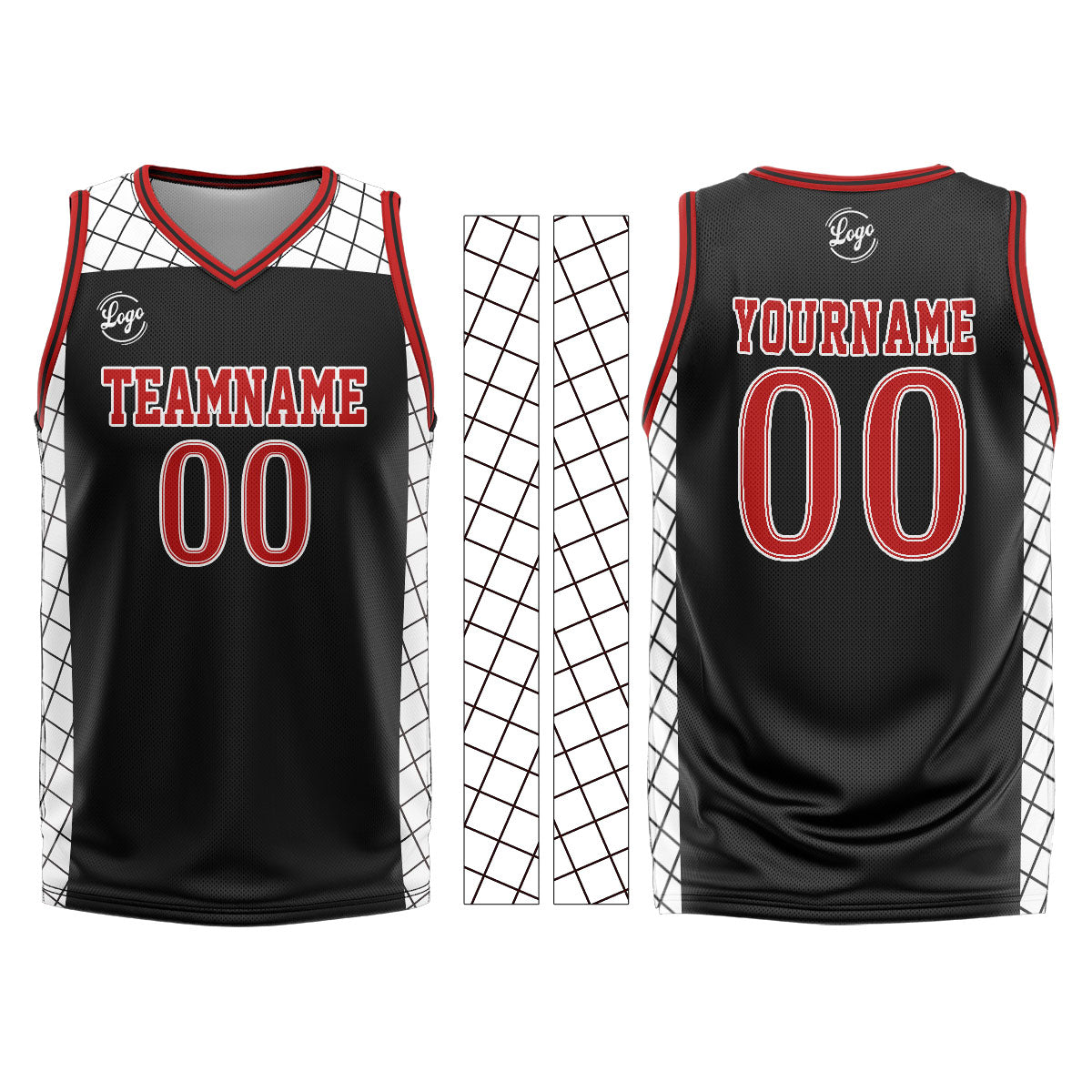 Benutzerdefinierter Schwarz Rot Basketball Jersey Uniform Anzug gedruckt Ihr Logo Name Nummer