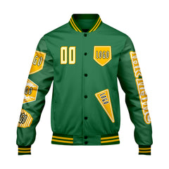 Maßgeschneiderte Grün Letterman Varsity Jacket Individuelle Stickerei  Druck nach Ihrem Wunsch