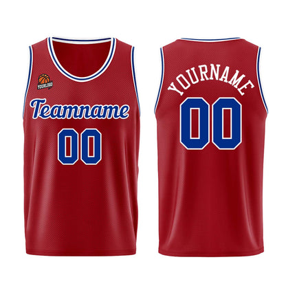 Individuelle Burgund Königlich Basketball Jersey Shorts für Männer und Frauen Gestickter und gedruckter Name, Nummer und Logo