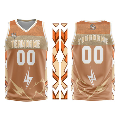 Benutzerdefinierter Braun Weiß Basketball Jersey Uniform Anzug gedruckt Ihr Logo Name Nummer