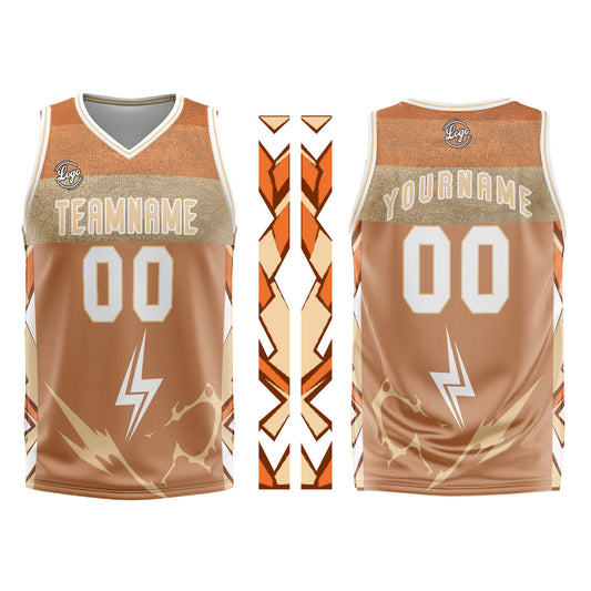 Benutzerdefinierter Braun Weiß Basketball Jersey Uniform Anzug gedruckt Ihr Logo Name Nummer