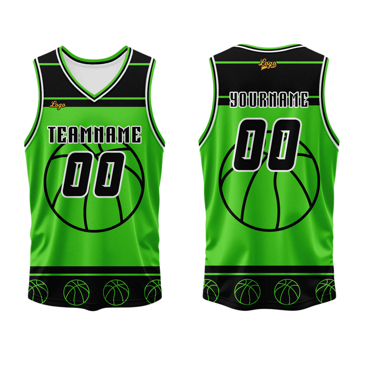 Benutzerdefinierter Schwarz Grün Basketball Jersey Uniform Anzug gedruckt Ihr Logo Name Nummer
