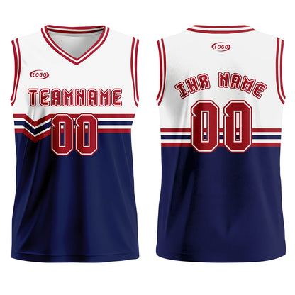 Benutzerdefinierter Weiß Blau Rot Basketball Jersey Uniform Anzug gedruckt Ihr Logo Name Nummer