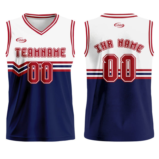 Benutzerdefinierter Weiß Blau Rot Basketball Jersey Uniform Anzug gedruckt Ihr Logo Name Nummer