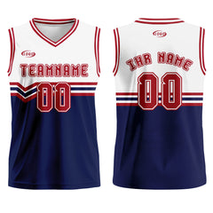 Benutzerdefinierter Weiß Blau Rot Basketball Jersey Uniform Anzug gedruckt Ihr Logo Name Nummer