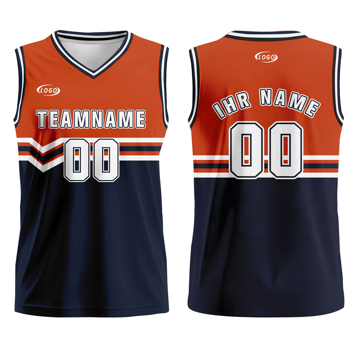 Benutzerdefinierter Orange Marineblau Weiß Basketball Jersey Uniform Anzug gedruckt Ihr Logo Name Nummer