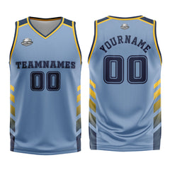 Benutzerdefinierter Blau Gelb Basketball Jersey Uniform Anzug gedruckt Ihr Logo Name Nummer