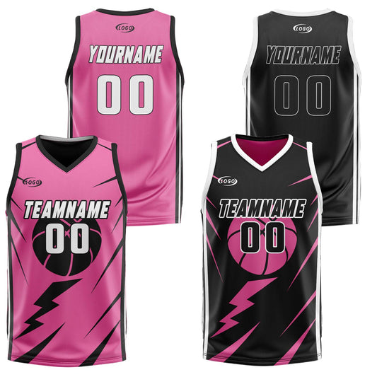 Benutzerdefinierte Rosa Schwarz Reversible Basketball Jersey Personalisierte Drucken Name Nummer Logo