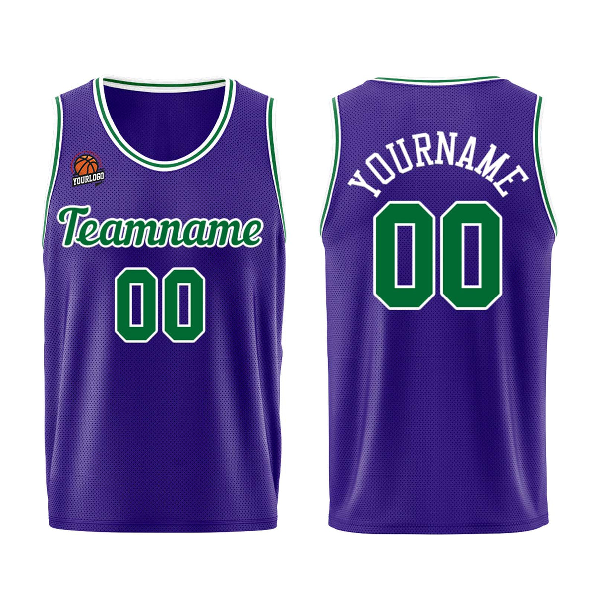 Individuelle Lila Grün Basketball Jersey Shorts für Männer und Frauen Gestickter und gedruckter Name, Nummer und Logo