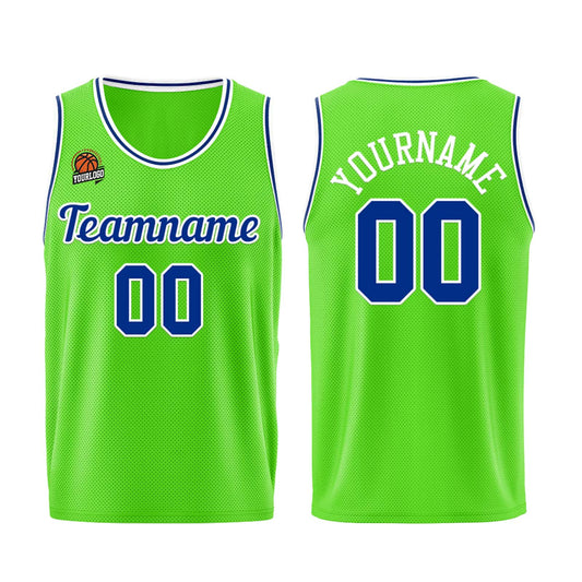 Individuelle Neongrün-Königlich Basketball Jersey Shorts für Männer und Frauen Gestickter und gedruckter Name, Nummer und Logo