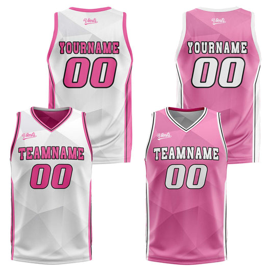 Benutzerdefinierte Weiß Rosa Reversible Basketball Jersey Personalisierte Drucken Name Nummer Logo
