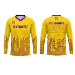 Kundenspezifisches Gelb Lila Basketball Fußball Schießen langes T-Shirt für Erwachsene und Kinder