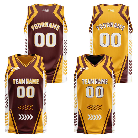 Benutzerdefinierte Braun Gelb Reversible Basketball Jersey Personalisierte Drucken Name Nummer Logo