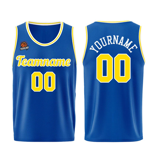 Individuelle Königlich-Gelb Basketball Jersey Shorts für Männer und Frauen Gestickter und gedruckter Name, Nummer und Logo