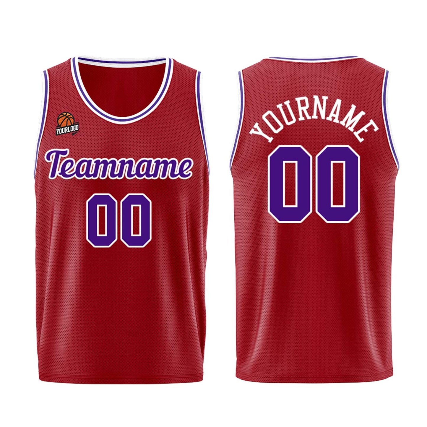 Individuelle Burgund Lila Basketball Jersey Shorts für Männer und Frauen Gestickter und gedruckter Name, Nummer und Logo